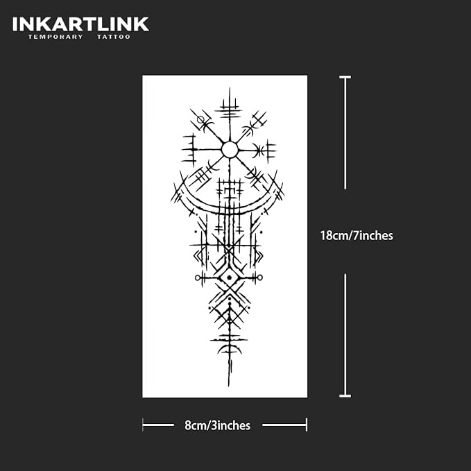 INKARTLINK Temporary Tattoos, 2 Sheets Large Semi Permanent Tattoo, Adult Art Design Temporary Tattoos, Lasts 1-2 Weeks, Waterproof, Realistic Look, No Adhesive, No Reflection (Ancient symbols)