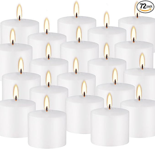 72-Piece Premium White Pillar Candle Set – 10-Hour Burn Time – Perfect for Weddings, Churches, Home Decor & Special Events