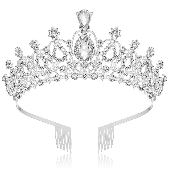 Makone Crowns for Women Princess Tiaras for Girls Queen Crown and Comb Tiara for Wedding Birthday Pageant Bridal Prom Christmas Gift (Style5-Silver)
