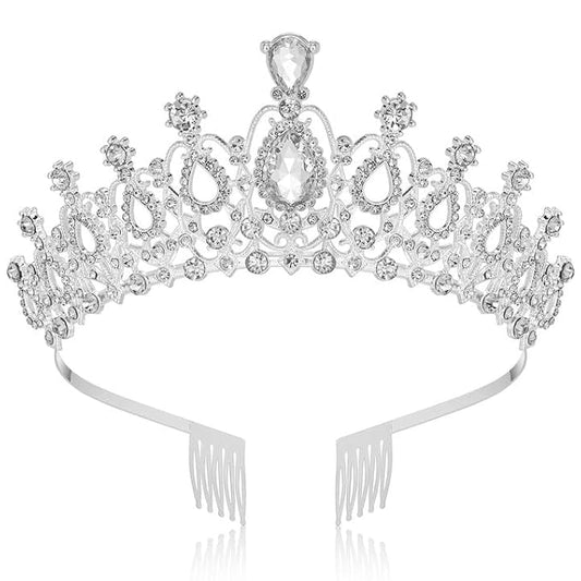 Makone Crowns for Women Princess Tiaras for Girls Queen Crown and Comb Tiara for Wedding Birthday Pageant Bridal Prom Christmas Gift (Style5-Silver)