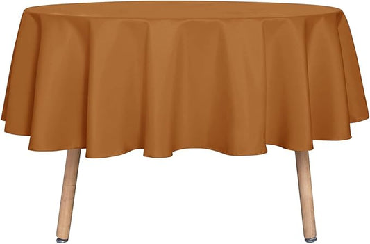 sancua Round Tablecloth 60 Inch(Fits 20-48 Inch Tables) Light Brown- Water Resistant Spill Proof Washable Polyester Fall Table Cloth Decorative Fabric Cover for Dining Thanksgiving Parties, Bronze