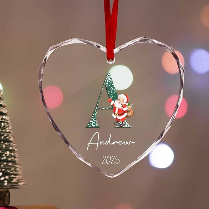 Personalized Heart Christmas Crystal Glass Ornaments Custom 2025 Name Ornament for Christmas Tree Decorations Customized Xmas Tree Hanging Gifts for Family Lover