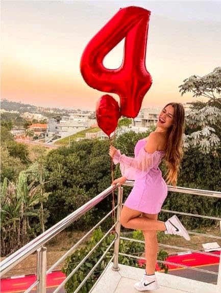 40 Inch Red Large Number 4 Birthday Balloon, Giant Number Four 14 24 34 40 44 Balloons, Foil Mylar Big Balloons for Anniversary Graduation Supplies Decorations