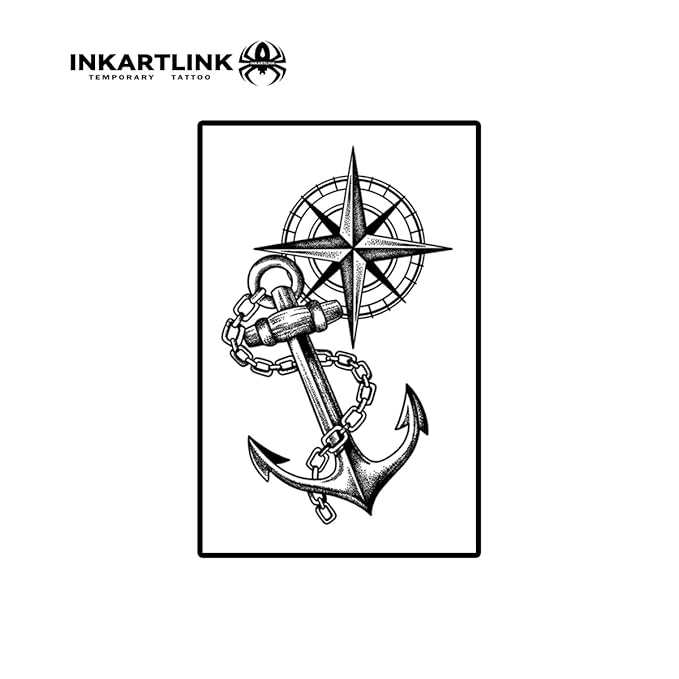 INKARTLINK Semi Permanent Tattoo, Temporary Tattoo, Cool Boy's Gift, Adult Art Design, Party Gift, Waterproof, Realistic, No Adhesive, No Reflective (Star And Moon Anchor)