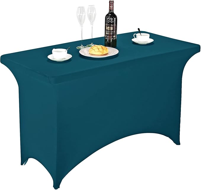 FORLIFE Spandex Table Cover - Fitted 4ft Rectangular Tablecloth, Stretch Patio Cover, Universal for Wedding, Banquet, Party (Peacock)