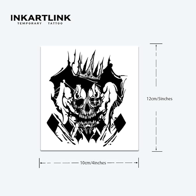 INKARTLINK Tattoo Tech, 2 Sheets Large Semi Permanent Tattoo, Adult Art Design Temporary Tattoos, Lasts 1-2 Weeks, Waterproof, Realistic Look, No Adhesive, No Reflection (Joker King Design)