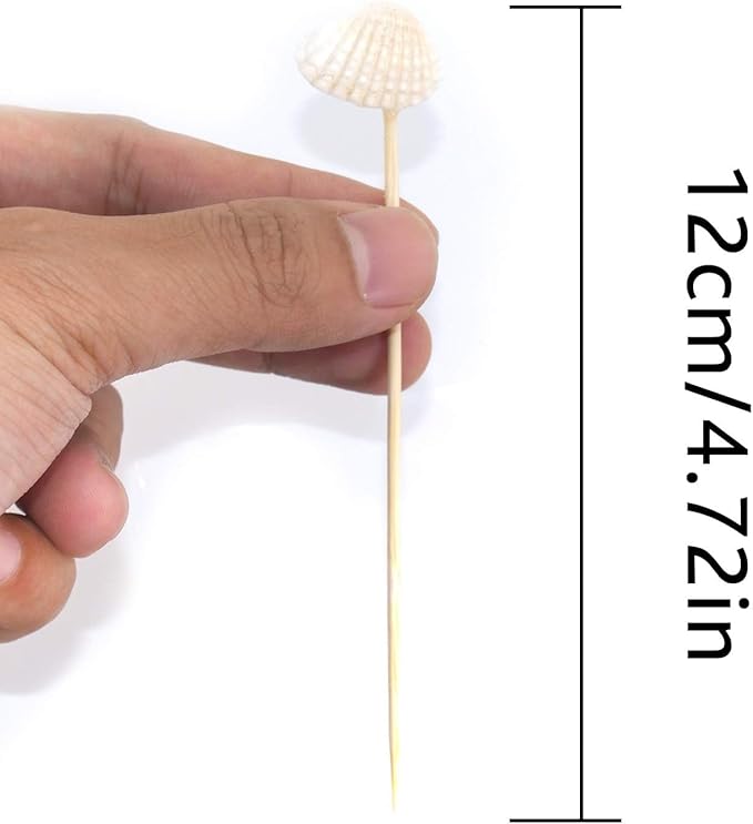PuTwo 100 pcs Cocktail Picks, 4.7 Inch White Seashell Bamboo Cocktail Picks, Bamboo Toothpicks, Skewers for Appetizers, Mini Food Sticks for Drinks, Sandwiches, Party Supplies