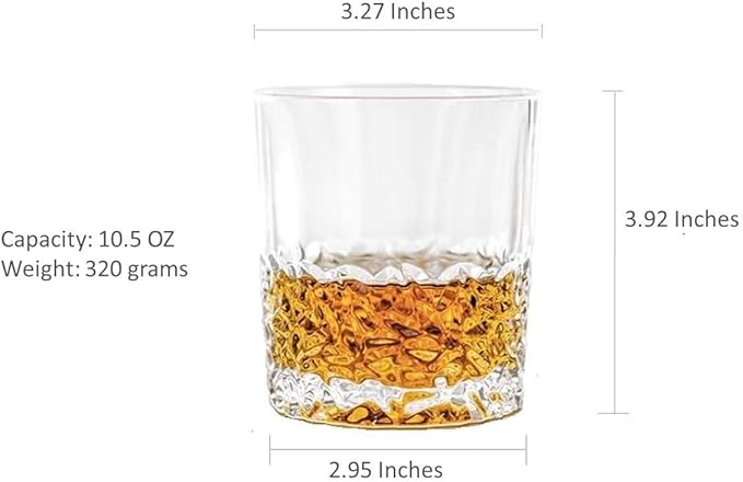 Premium Crystal Whiskey Glasses Set of 6 Large Lead-Free Crystal Glass Tasting Cups Scotch Glasses Tumblers for Drinking Irish Whisky Bourbon Tequila (Leaves, 6 * 10.5 oz)