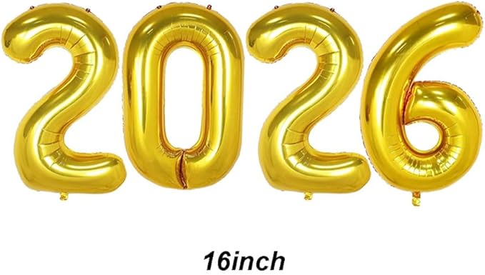 2026 Balloons Gold Number 2026 Balloon-16 Inch Number Foil Balloons for New Year Eve Party Supplies Birthday Graduation Anniversary Party Decor 2026 Decorations