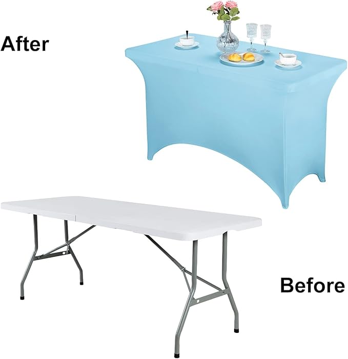 FORLIFE 2Pack Spandex Table Covers，Fitted Tablecloth for Rectangular Tables, Stretch Patio Table Covers, Universal Spandex Table Cover for Wedding, Banquet, Party (4ft, Blue Mist)