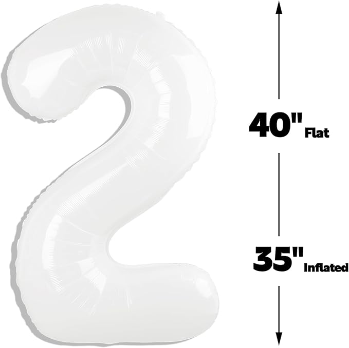 Big 40 Inch White 2 Number Balloon Birthday Decoration, White Number 2 Helium Balloons 12 20 22 23 24 26 28 32 42 Celebration, Boy Girl Baby Anniversary Party Graduations Supplies