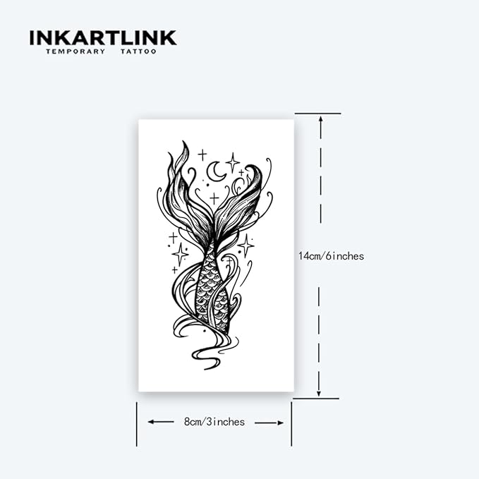 INKARTLINK Tattoo Tech, 2 Sheets Large Semi Permanent Tattoo, Adult Art Design Temporary Tattoos, Lasts 1-2 Weeks, Waterproof, Realistic Look, No Adhesive, No Reflection (Mermaid Tail Design)