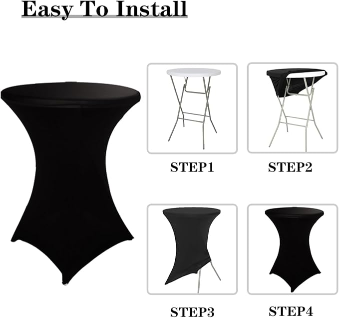 HAORUI Spandex Cocktail Table Covers, 2 Pack Fitted Round Highboy Stretch Table Cloths for Party, Bar, Wedding, Birthday, Banquet (Black, Fit for 30-32" Diameter x 42" Height Tables)