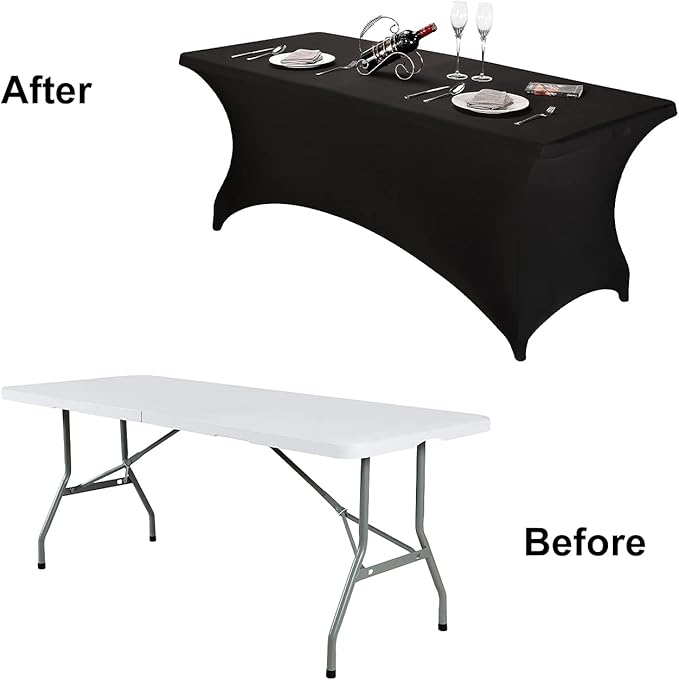 FORLIFE Spandex Table Covers - Fitted Tablecloth for 6ft Rectangular Tables with Stretch Patio Design - Perfect for Weddings, Banquets, and Parties - Available in Black