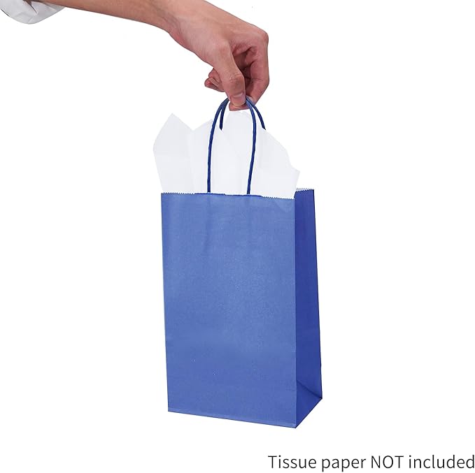 DjinnGlory 100 Pack Small Navy Paper Gift Bags with Handles (Nautic Blue) 9x5.5x3.15 Inch for Boutiques, Weddings, Graduations, Men's Birthdays, Kid's Party Favors