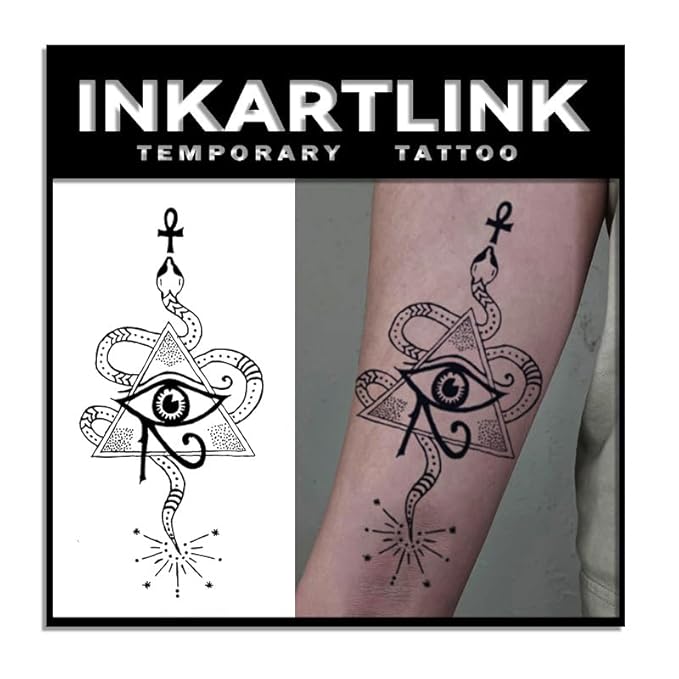 INKARTLINK Tattoo Tech, 2 Sheets Medium Semi Permanent Tattoo, Adult Art Design Temporary Tattoos, Lasts 1-2 Weeks, Waterproof, Realistic Look, No Reflection (Eye of Horus)