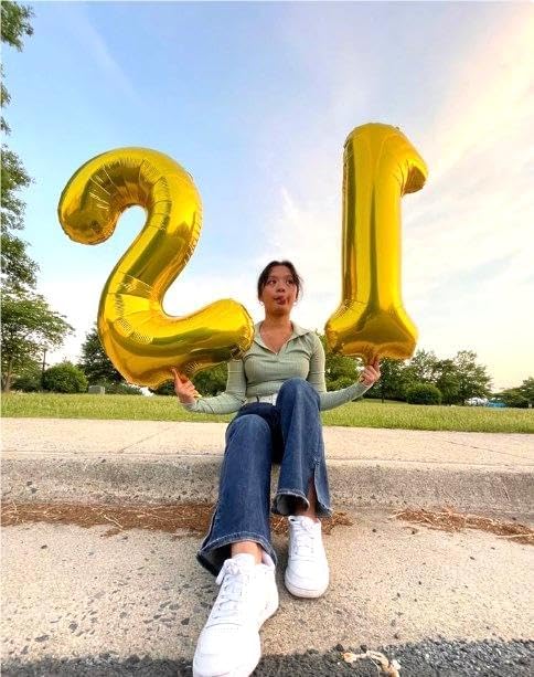 Gold Number 21 Balloon 40 inch, Numbers 21 12 Birthday Balloons for Boy Girl, Gold Foil 21 Balloon for 21 12 Birthday Party, Anniversary Celebration Decorations