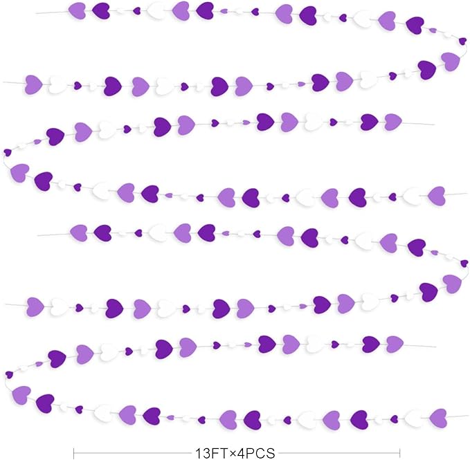 Valentines Day Party Decorations Lavender Love Heart Garland Purple and White Hanging Streamer Banner for Anniversary Mothers Day Birthday Engagement Wedding Bridal Baby Shower Lilac Party Supplies