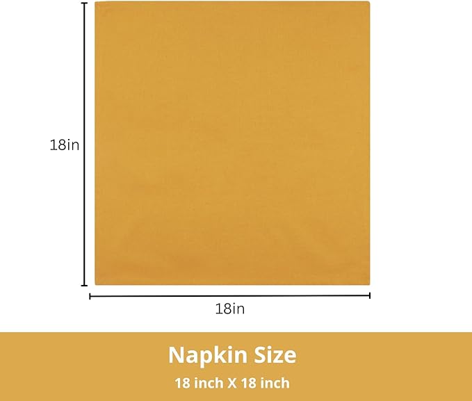 PurpleEssences Set of 6 Cloth Dinner Napkins 100% Cotton 18x18 Inch - Soft Durable Washable - Ideal for Farmhouse Party Christmas Holiday Winter - Perfect Everyday Use Table Linen - Golden Yellow