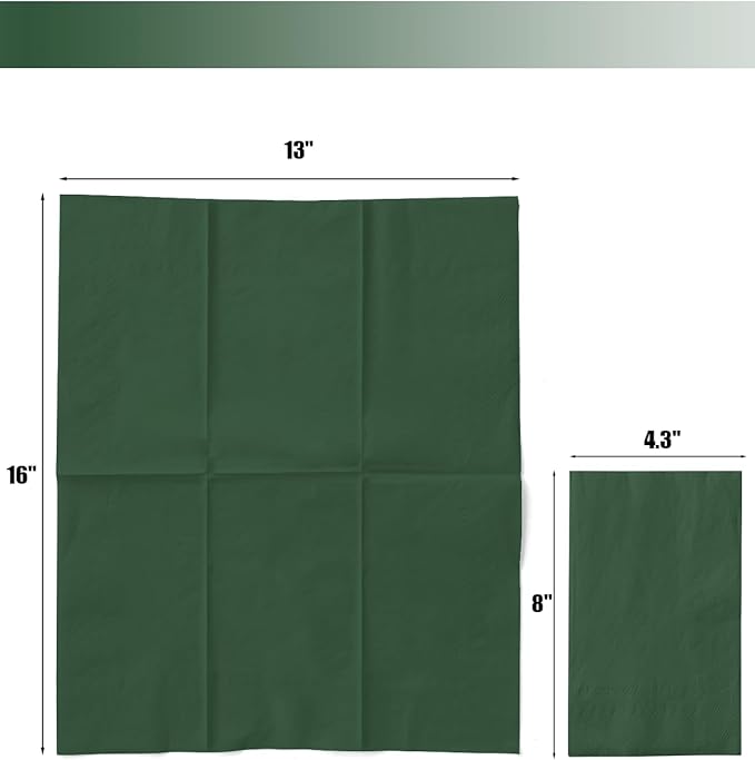 qiqee Christmas Green Paper Napkins 13 * 16inch Guest Paper Disposable Towels Napkin Paper Hand Towels for Wedding, Dinner, Birthday Party, Dessert Cocktail ＆ Kitchen Napkins（ 120 Count）