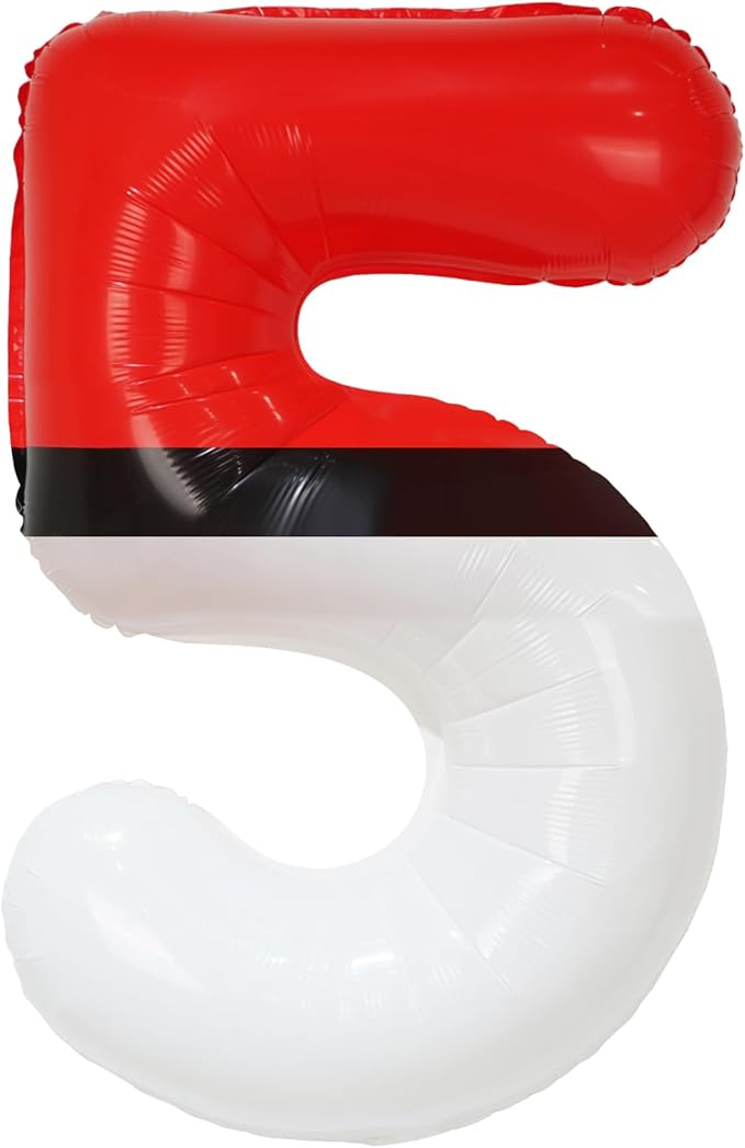 YIIHMEI 40 Inch Number 5 Balloons Birthday Party Decorations, Red and White Theme Large Balloon Decor Supplies for Kid's