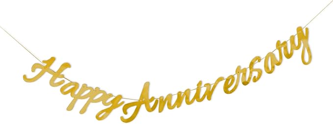 Happy Anniversary Banner Balloons Wedding Love Party and Background Indoor Outdoor Decorations (Gold)