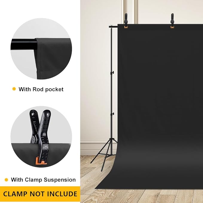 10x8ft Black Backdrop Background for Photography, High Density Polyester Fabric Photo Backdrop Curtain for Portrait Photoshoot, Party and Video