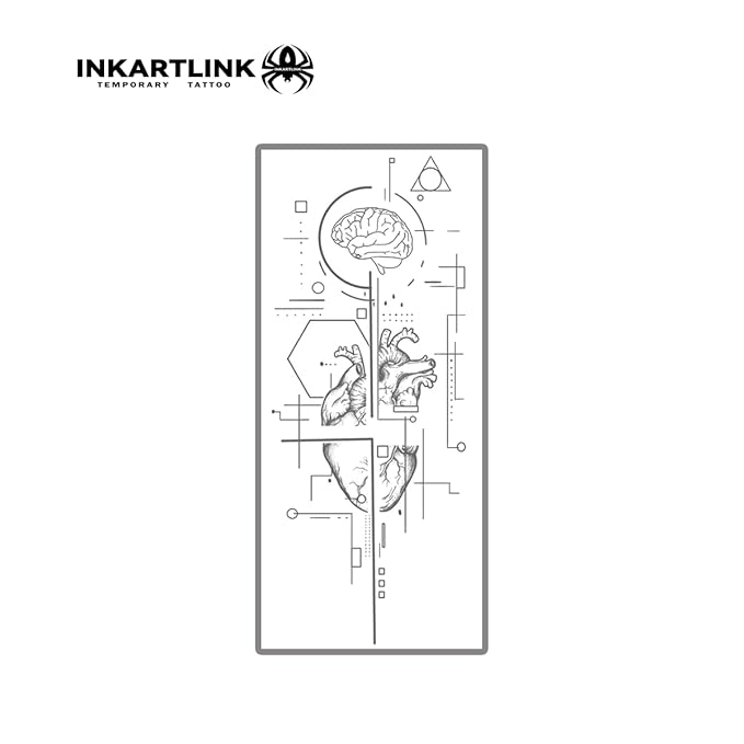 INKARTLINK Semi Permanent Tattoo, Party Tattoo, Beautiful and Realistic Design, Fun Tattoo Experience, Cruelty-free, Non-reflective, Waterproof (Heart Hrain Creative Geometric Graphics)