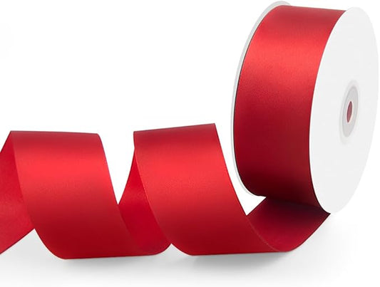 1-1/2" Width x 50 Yards Satin Fabric Ribbon, Red Ribbon Perfect for DIY Bows, Swags, Gift Wrapping, Craft, Flower Bouquet, Christmas and Party Decoration
