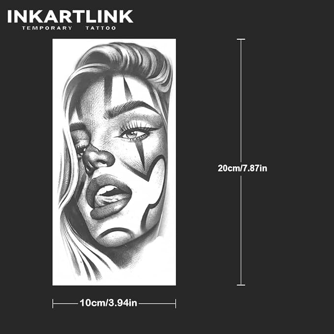 INKARTLINK 2 Sheets Extra large Semi Permanent Tattoos, Temporary Tattoos, Adult Art Designs, Waterproof, Realistic, No Adhesive, Non-Reflective, Lasts 1-2 Weeks, ((Mexican Day of the Dead 2))