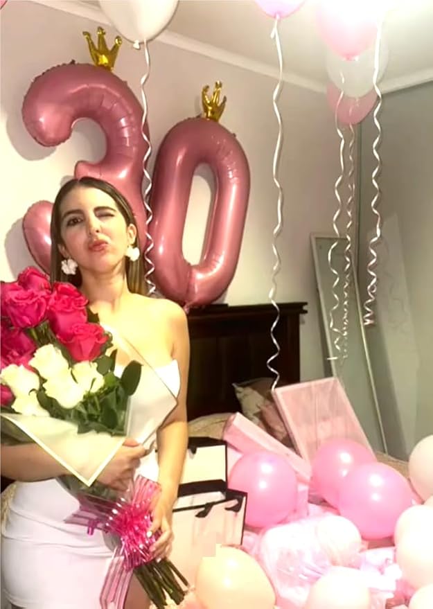 Large 40 Inch Pink Crown 3 Number Balloon, 3 13 23 30 33 36 38 Pink Crown Birthday Party Decorations, Numbers Three Foil Balloons for Anniversary Party Graduations Celebration Supplies