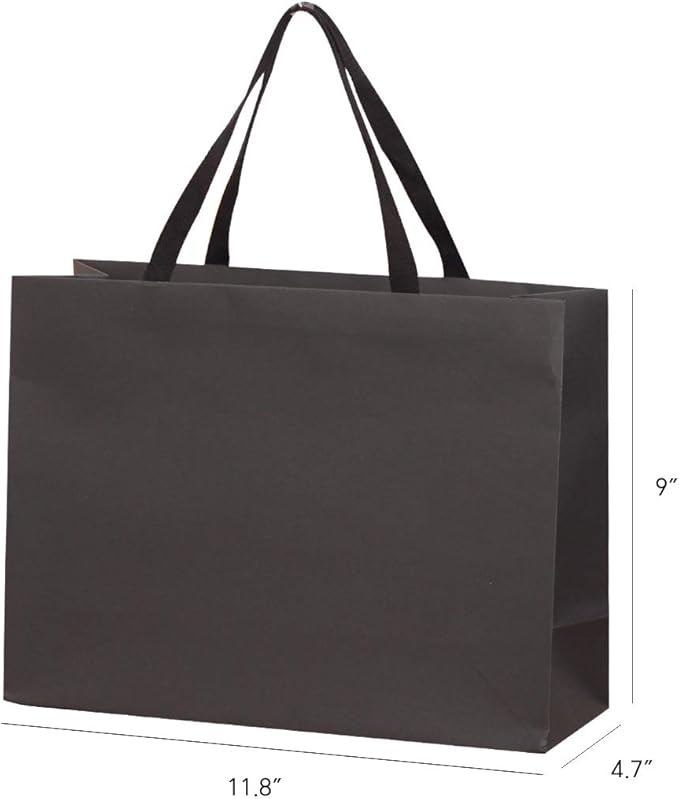 12pcs, 11.8x4.7x9" (2) Medium Size, Black Paper Bags with Black Cotton Handles, Thick Sturdy Durable Gift bags