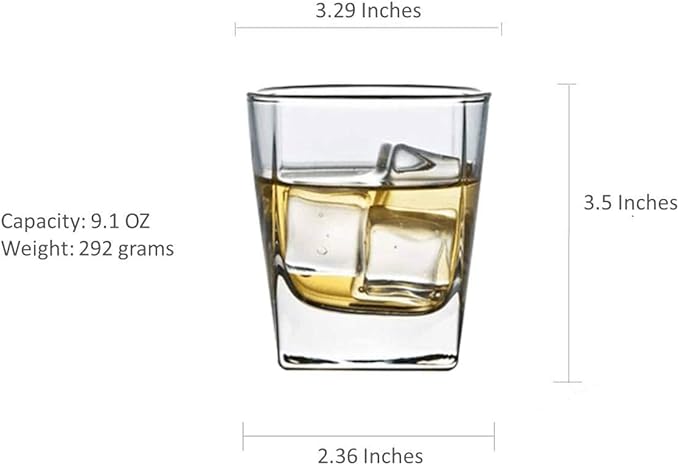 Premium Crystal Whiskey Glasses Set of 6 Large Lead-Free Crystal Glass Tasting Cups Scotch Glasses Tumblers for Drinking Irish Whisky Bourbon Tequila (Square Tumbler, 6 * 9.1oz)