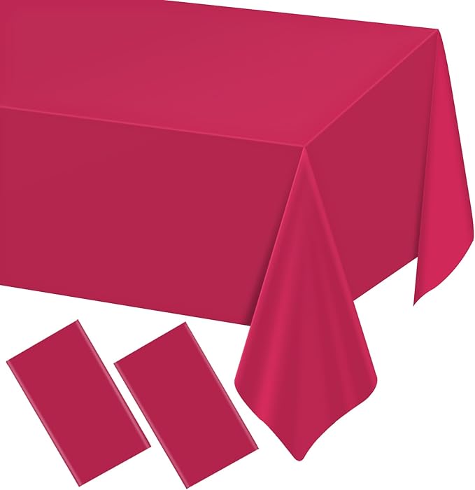 WNINK 2 Pack Bright Red Plastic Tablecloth Disposable Table Covers 54" x 108" Table Cloths for Bridal Shower Engagement Wedding Birthday Picnic Parties
