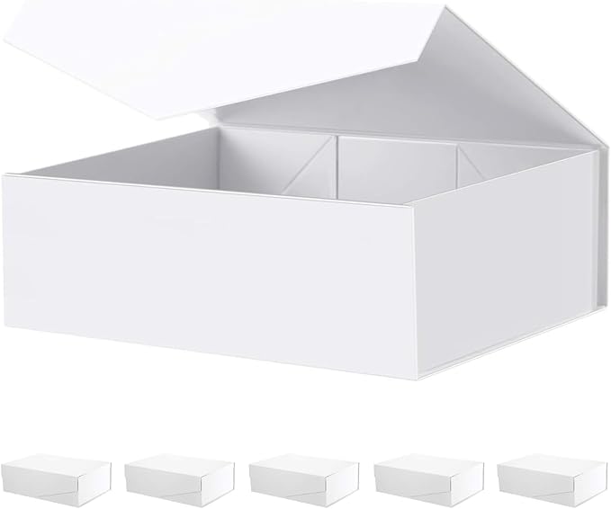 BLK&WH 6 Large Collapsible Gift Boxes with Magnetic Lids, Bridesmaid Proposal Boxes (Matte White)