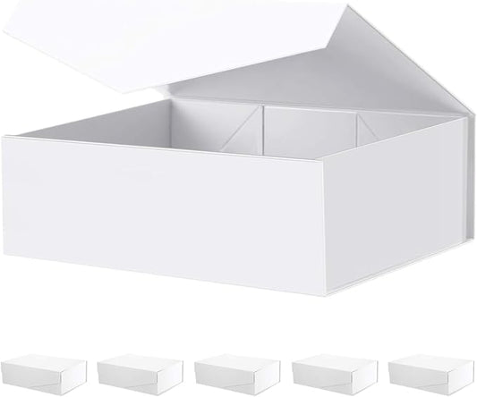 BLK&WH 6 Large Collapsible Gift Boxes with Magnetic Lids, Bridesmaid Proposal Boxes (Matte White)
