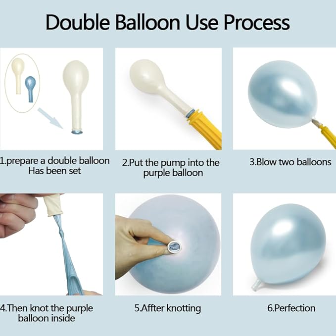 Pearl Blue Balloon Arch Double Stuffed Pastel Light Baby Blue Metallic Balloon Garland Kit Different Sizes 12/10/5in With Clear Bobo Balloons for Birthday Wedding Bridal Baby Shower Summer Party Decor