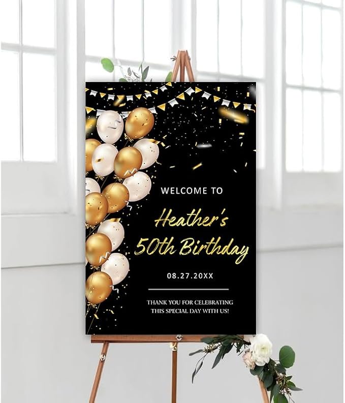 Personalized Sign for 50th Birthday Party - Decorations Celebration Sign, Happy Birthday Any Age Board, Minimalist Party Signs#1