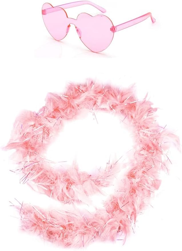 Feather Boa with Heart Rimless Sunglasses,4 ft Feather Boa for Bachelor Party Halloween Christmas Costume Accessory