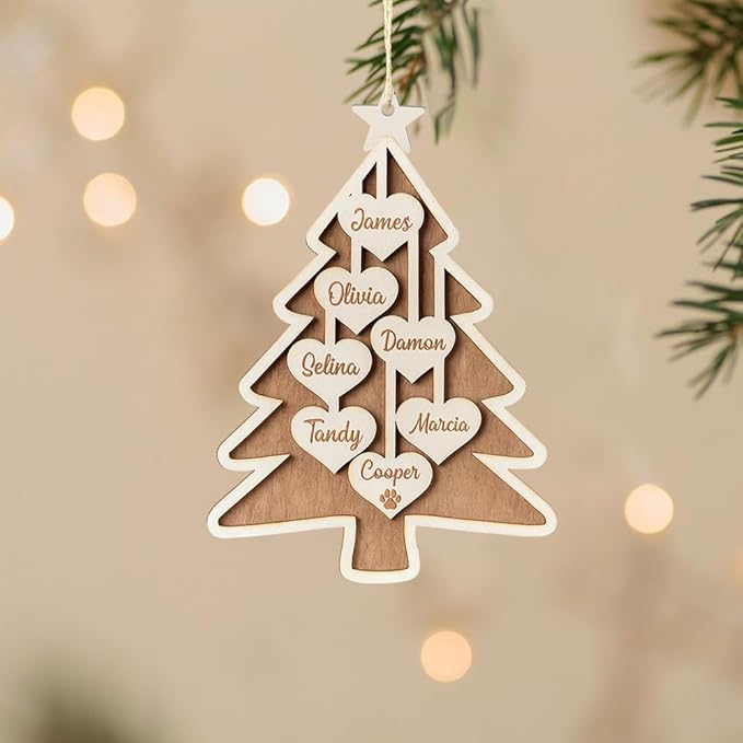 Customized 2025 Family Christmas Tree Ornament – Personalized Wooden Holiday Decoration, Custom Engraved Keepsake, Unique, Handcrafted Christmas Ornament