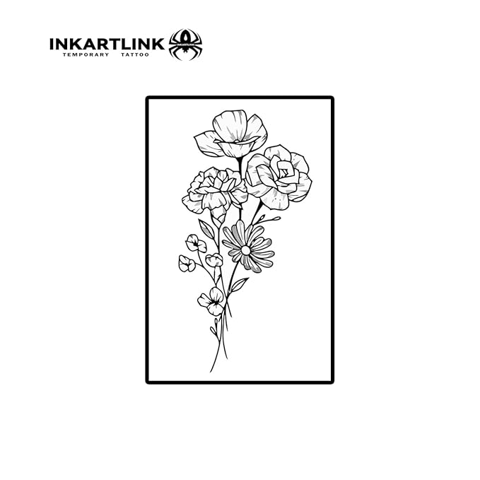 INKARTLINK Women's Semi-Permanent Floral Temporary Tattoos - Adult Art Design, Cruelty-Free, Waterproof, Non-Reflective (A Bouquet Of Flowers)