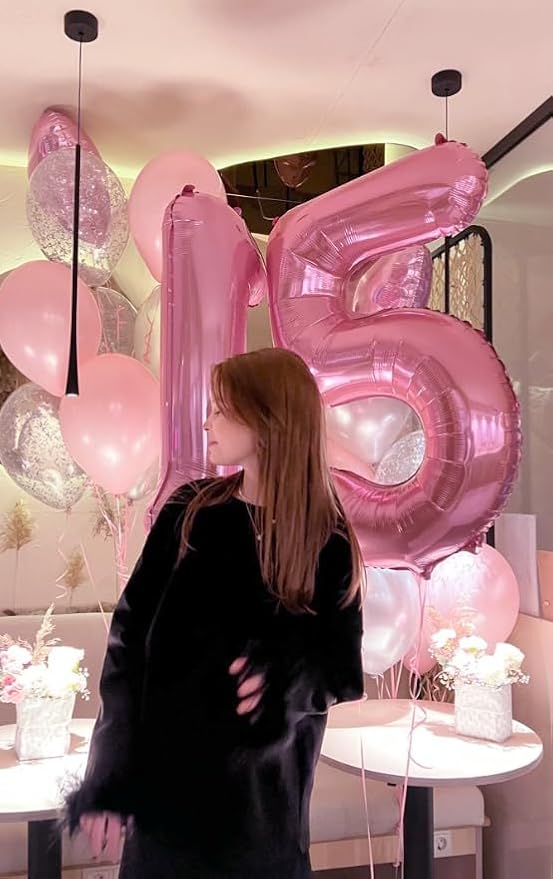 Pink 5 Number Balloon 40 Inch Large Birthday Balloon, Five 5th 15 25 35 50 55 Birthday Celebration Decorations, Foil 5 Mylar Helium Number 5 Balloons Girl Boy Anniversary Party Supplies