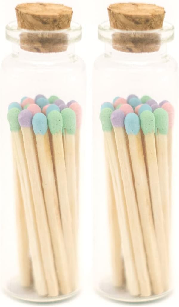 River Birch Decorative Matches in a Bottle with Striker - Cute & Colored Matches - 2 Bottles, Springtime Blend Tip, 40 Matches