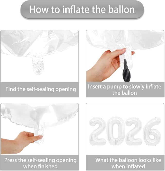 2026 Balloons Number Balloons 2026 Balloon Numbers, 40 Inch Foil Number Balloon for New Year Eve Festival Christmas Birthday Wedding Anniversary Party Supplies, New Years Decorations White