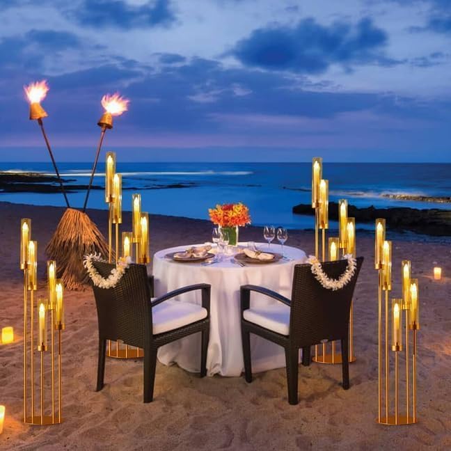 10PCS Gold Floor Candelabra,5 Arm Candle Holder Tall Floor Candle Holder with Acrylic Lampshade for Wedding Table Birthday Party Home Decoration Fit LED Taper Candles