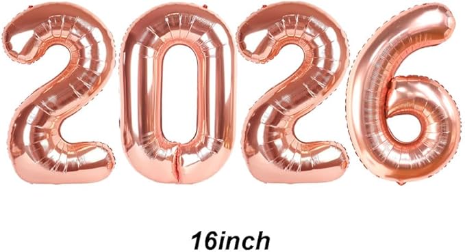 2026 Balloons Rose Gold Number 2026 Balloon-16 Inch Number Foil Balloons for New Year Eve Party Supplies Birthday Graduation Anniversary Party Decor 2026 Decorations