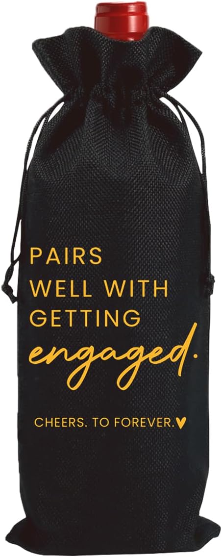 FBCCZEY Engaged Gifts Engagement Gifts for Couples Her Engagement Party Decorations Bridal Shower Decorations Wine Gift Bag Cheers To Forever Wine Bag - Black
