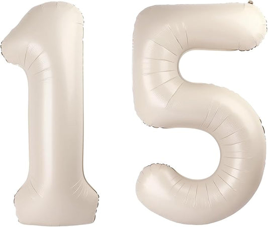 Cream White 40 Inch Large Number 15 51 Birthday Balloon, 15 51 Birthday Celebration Decorations, Foil 15 51 Mylar Helium Number Balloons Girl Boy Anniversary Party Supplies