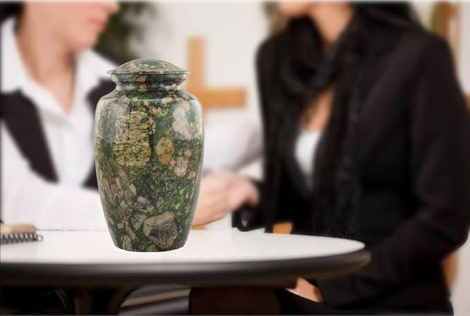 Large Cremation Urn | Handcrafted Marble Finish Adult Cremation Urn | Funeral and Memorial Cremation Urns for Human Ashes up to 200 lbs with Velvet Bag (Green Marinace)