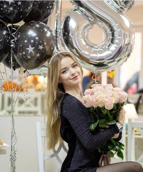 Silver Foil Number 28 Balloon 40 Inch, Helium Mylar Eight Number 28 Birthday Balloons, 28th Silver Women Men Wedding Anniversary, Graduations Party Supplies